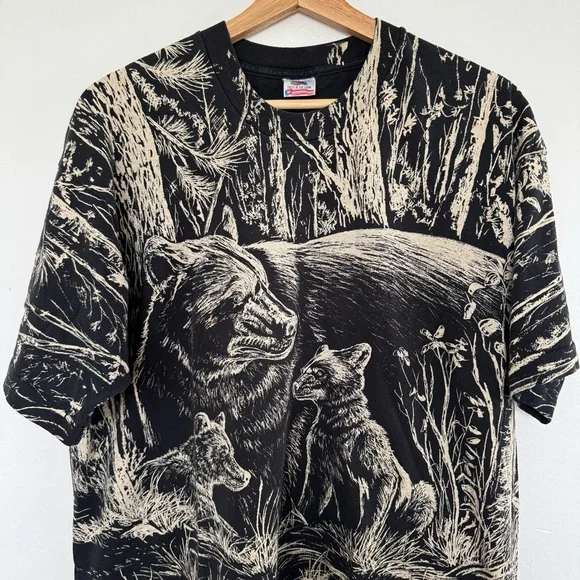 Vintage 90s Bears T-Shirt Mens XL Cub Animals Nature Single Stitch USA AOP Tee - Picture 3 of 15